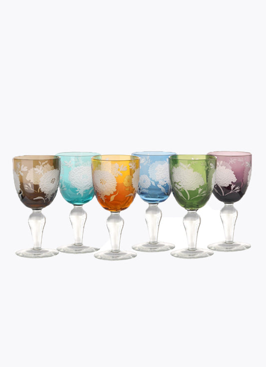 Glass Peony Multicolor Set of 6